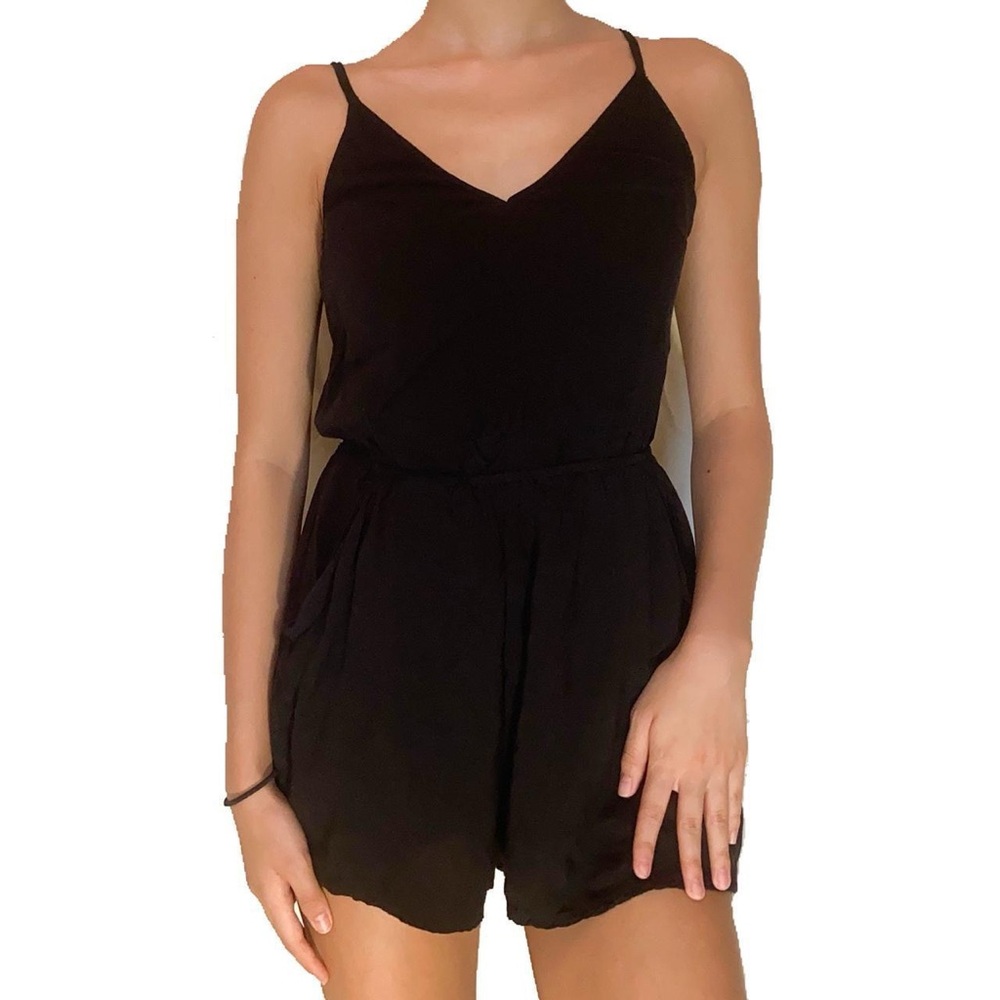 H&M Black Flowy Romper with Pockets